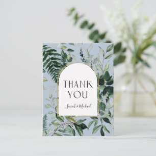 Elegant Dusty Blue Botanical gebladerte dank u Briefkaart