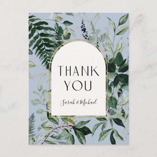 Elegant Dusty Blue Botanical gebladerte dank u Briefkaart (Voorkant)
