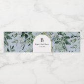 Elegant Dusty Blue Botanical Green bruiloft Waterfles Etiket (Enkel label)