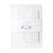 Elegant Dusty Blue Botanical Monogram Crest Uitnodigingen Wikkel (Voorkant Voorbeeld)