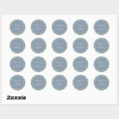 Elegant Dusty Blue Botanical Weddenlabel Ronde Sticker (Vel)