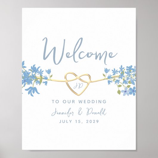 Elegant Dusty Blue Botanical Weddenschap Welkom Poster (Voorkant)