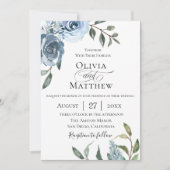 Elegant Dusty Blue Botanical Wedding Kaart (Voorkant)