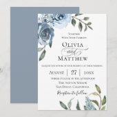 Elegant Dusty Blue Botanical Wedding Kaart (Voorkant / Achterkant)