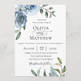 Elegant Dusty Blue Botanical Wedding Kaart