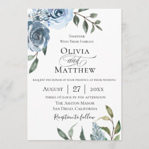 Elegant Dusty Blue Botanical Wedding Kaart