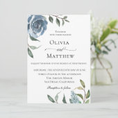 Elegant Dusty Blue Botanical Wedding Kaart (Staand voorkant)