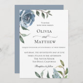 Elegant Dusty Blue Botanical Wedding Kaart (Voorkant / Achterkant)