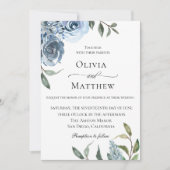 Elegant Dusty Blue Botanical Wedding Kaart (Voorkant)
