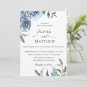 Elegant Dusty Blue Botanical Wedding Kaart (Staand voorkant)