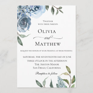 Elegant Dusty Blue Botanical Wedding Kaart