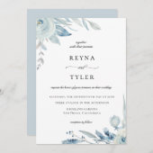 Elegant Dusty Blue Botanical Wedding Kaart (Voorkant / Achterkant)