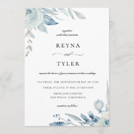Elegant Dusty Blue Botanical Wedding Kaart