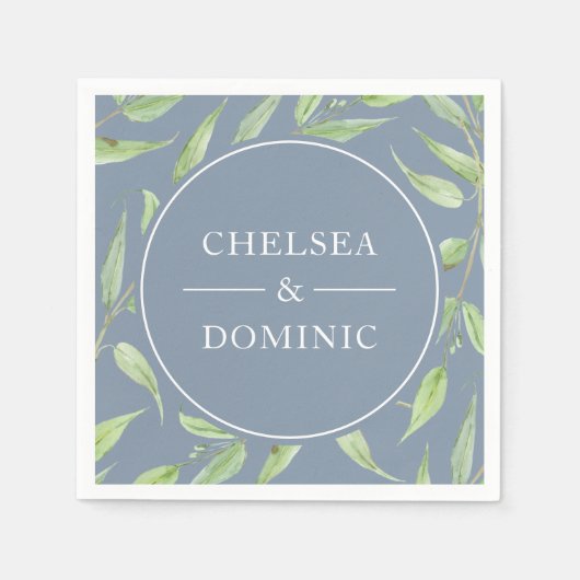 Elegant Dusty Blue Botanical Wedding Servet (Voorkant)