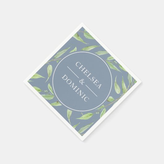 Elegant Dusty Blue Botanical Wedding Servet (Hoek)
