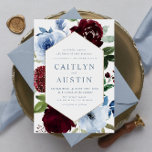 Elegant Dusty blue Bourgogbloemen bruiloft Kaart<br><div class="desc">winterbloemontwerp met bewerkbare tekst en waterverf burgundy en stoffige blauwe bloemen.</div>