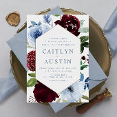 Elegant Dusty blue Bourgogbloemen bruiloft Kaart