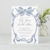 Elegant Dusty Blue Bow Baby shower Kaart (Staand voorkant)
