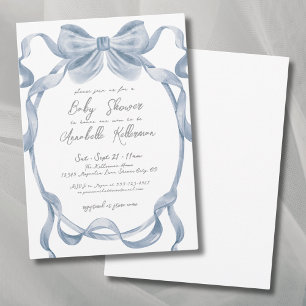 Elegant Dusty Blue Bow Baby shower Kaart