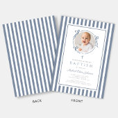 Elegant Dusty Blue Bow Photo Boy Baptism Kaart