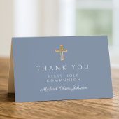 Elegant Dusty Blue Boy First Communion  Bedankkaart