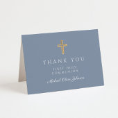 Elegant Dusty Blue Boy First Communion  Bedankkaart