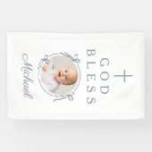 Elegant Dusty Blue Boy God Bless Photo Spandoek (Horizontaal)