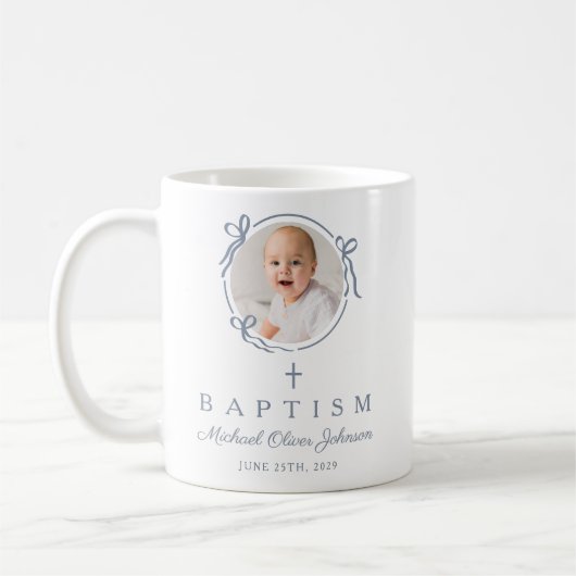 Elegant Dusty Blue Boy Photo Baptism Koffiemok (Links)
