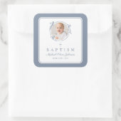 Elegant Dusty Blue Boy Photo Baptism Vierkante Sticker (Tas)