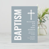 Elegant Dusty Blue Boys Doop Uitnodiging (Staand voorkant)