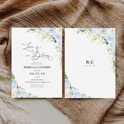 Elegant Dusty Blue Bridal Shower Invitation Kaart