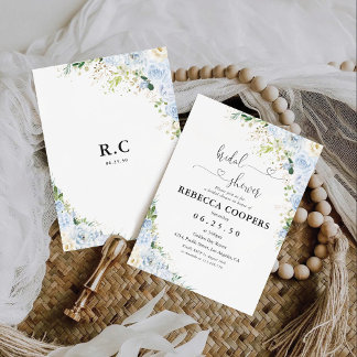Elegant Dusty Blue Bridal Shower Invitation Kaart