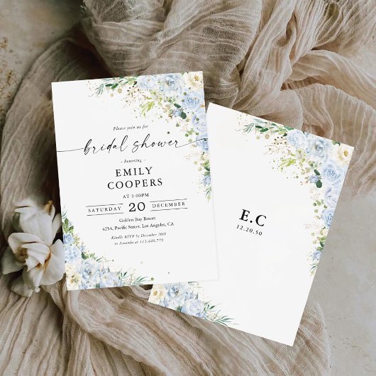 Elegant Dusty Blue Bridal Shower Invitation Kaart