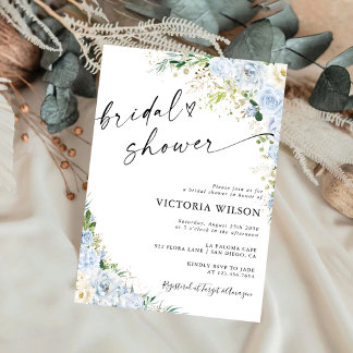 Elegant Dusty Blue Bridal Shower Invitation Kaart