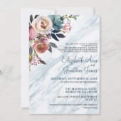 Elegant Dusty Blue Burgundy Floral Marble Wedding Kaart (Voorkant)