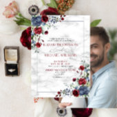Elegant Dusty Blue Burgundy Floral Photo Wedding Kaart