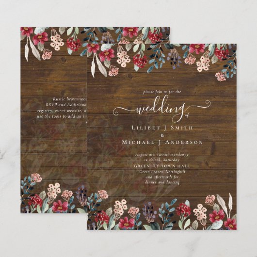 Elegant Dusty Blue Burgundy Floral Wedding (Voorkant / Achterkant)