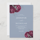 Elegant Dusty Blue Burgundy Floral Wedding Kaart (Voorkant)