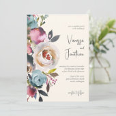 Elegant Dusty Blue Burgundy Ivory Floral Kaart (Staand voorkant)