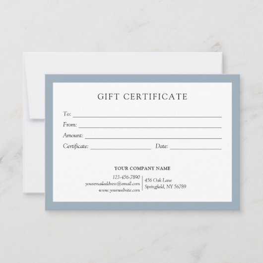 Elegant Dusty Blue Business Gift Certificate Logo (Voorkant)