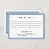 Elegant Dusty Blue Business Gift Certificate Logo (Voorkant / Achterkant)
