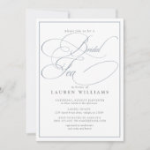 Elegant Dusty Blue Calligraphy Formal Bridal Tea Kaart (Voorkant)