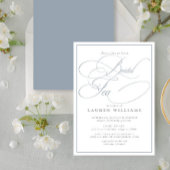 Elegant Dusty Blue Calligraphy Formal Bridal Tea Kaart