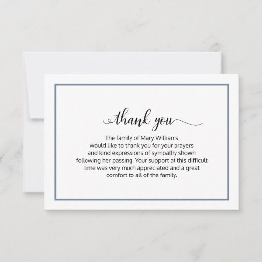 Elegant Dusty Blue Calligraphy Funeral Bedankt (Voorkant)