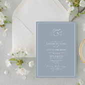 Elegant Dusty Blue Calligraphy Monogram Wedding Kaart