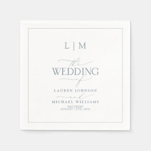 Elegant Dusty Blue Calligraphy Monogram Wedding Servet