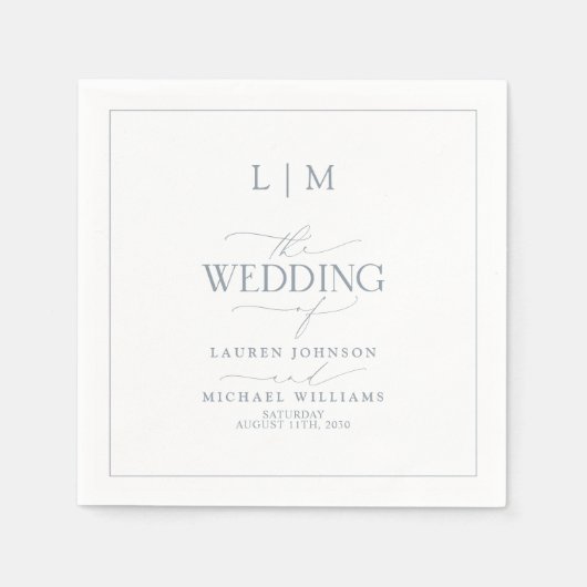 Elegant Dusty Blue Calligraphy Monogram Wedding Servet (Voorkant)