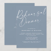 Elegant Dusty Blue Calligraphy Rehearsal Dinner Kaart (Voorkant / Achterkant)
