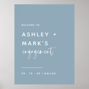 Elegant Dusty Blue Calligraphy Verloving Welcome Poster