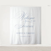 Elegant Dusty Blue Calligraphy Weddenschap Welcome Wandkleed (Voorkant)
